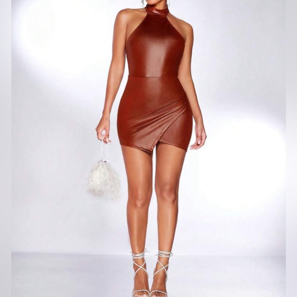 Sleek Brown Halter Dress